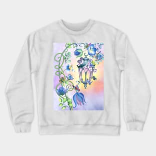 Magic streetlight with flowers and butterflies decoration. Fairy spring garden watercolor illustration. Colorful romantic scenery Crewneck Sweatshirt